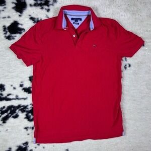 Tommy Hilfiger Men’s Red Classic Fit Short Sleeve Polo Shirt Size Medium